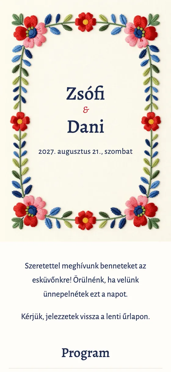 A QR-kód mögötti oldal telefonon: Zsófi és Dani esküvője